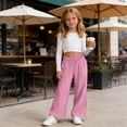 thumbnail image 4 of Fesfesfes Girls Cotton Linen Wide Leg Pants Loose Fit Drawstring Trousers with Pockets, Lightweight Summer Casual Bottoms for School Vacation and Everyday Wear Ages 5-14 Years, 4 of 9
