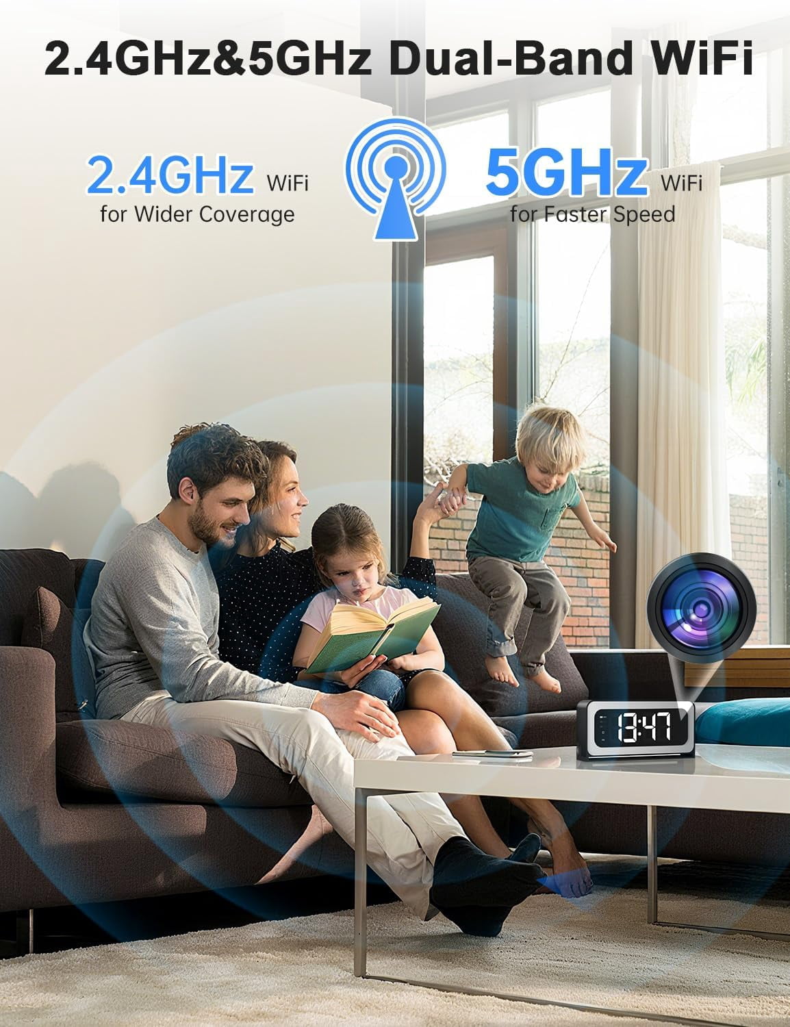 Smart Clock Camera, 2K Indoor Cameras for Home Security, Nanny camera 5G&2.4G WiFi Security Cameras Wireless, Two-Way Talk, Blacklight Full-Color, Night Vision