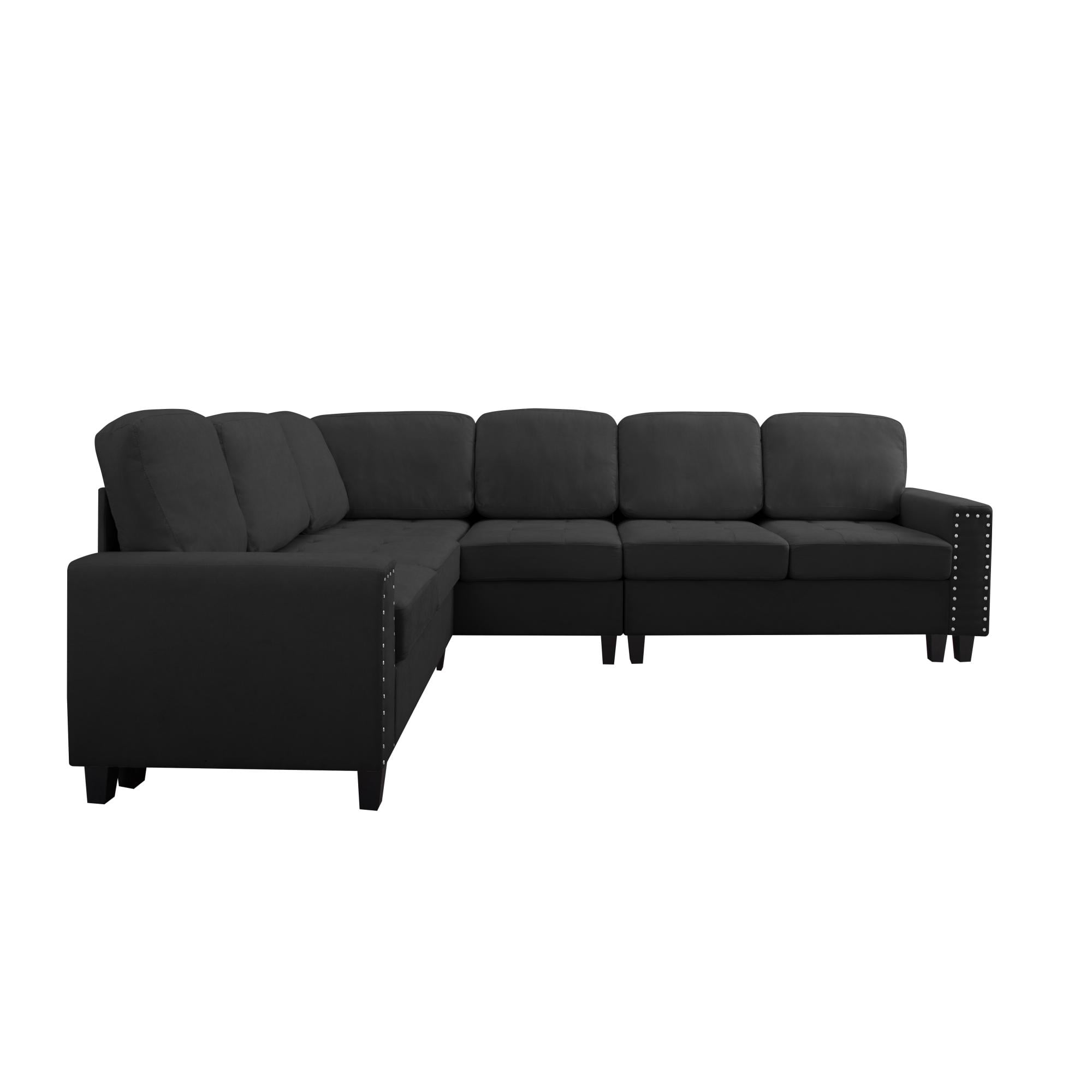 Gewnee 108" High Backrest Sectional Sofa&Couch,L-Shape Sectional Sofa Convertible Left or Right Chaise,Linen Blend，Ding Head Design,6-Seater Seating and Suitable for Living Room.(Black)