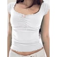 thumbnail image 3 of Biezeib Women's Sweet Slim Crop Tops Cap Seeveles Scoop Neck Rosette Front Decor T-Shirt Streetwear, 3 of 6