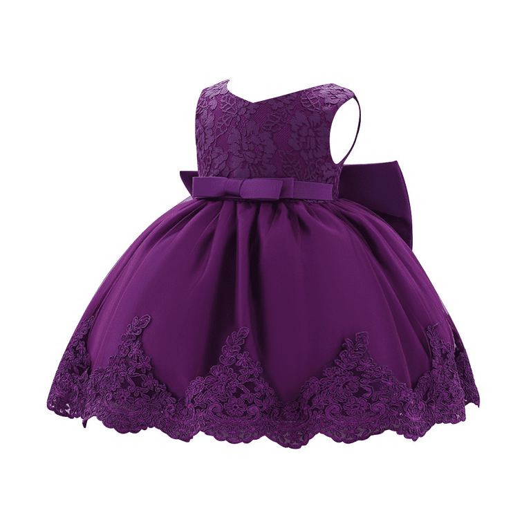 IBTOM Baby Girls Christening Dress with Headwear, 9-12 Months, Dark Purple  - Walmart.com