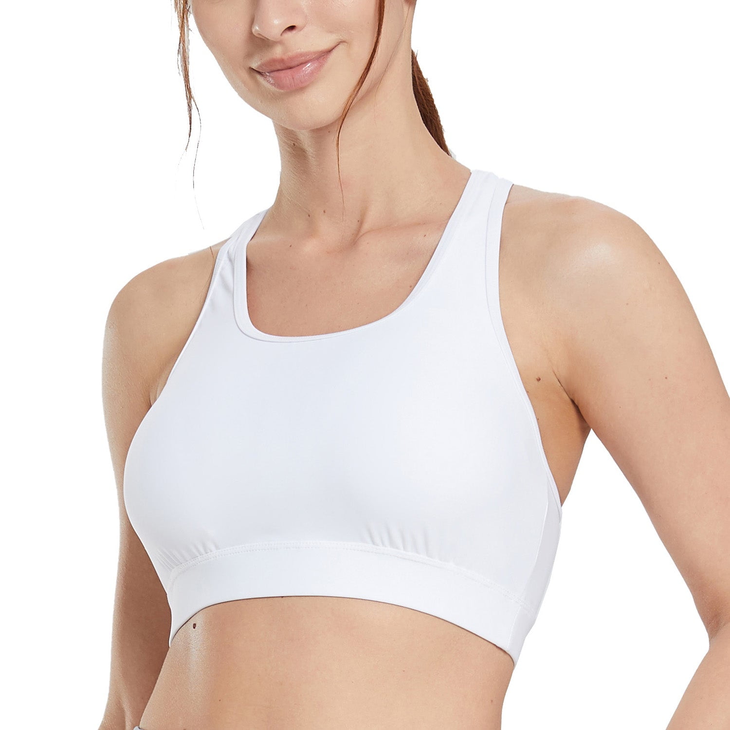 BALEAF Women's Modest Swim Bra Full Coverage Athletic Padded Bikini Bra Top  Upf50+ White 34 