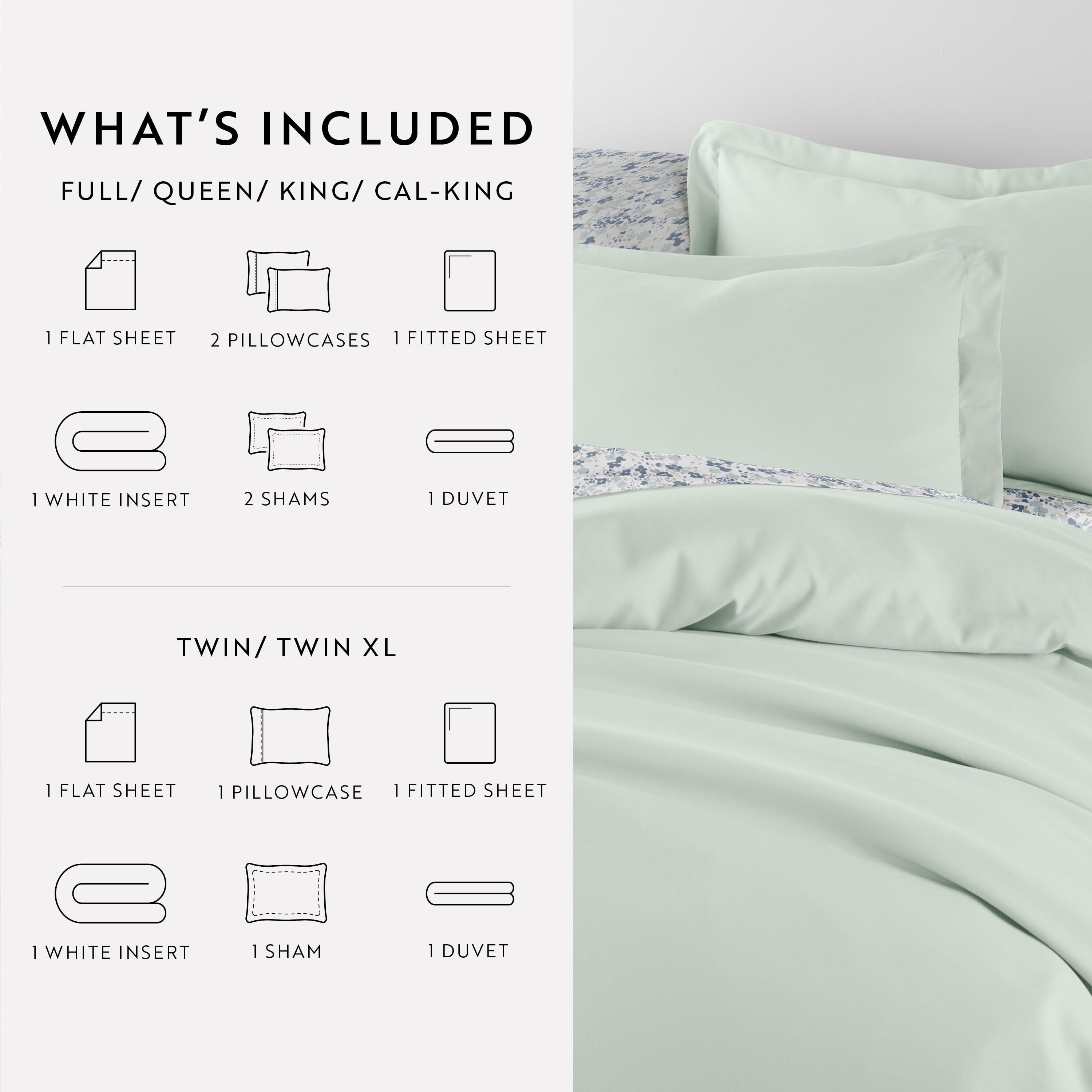 Noble Linens 8 Piece Solid Duvet Bundle in Mint, Full