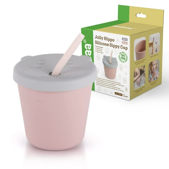 Vaso para beber con pajita de silicona Jolly Hippo, 150 ml
