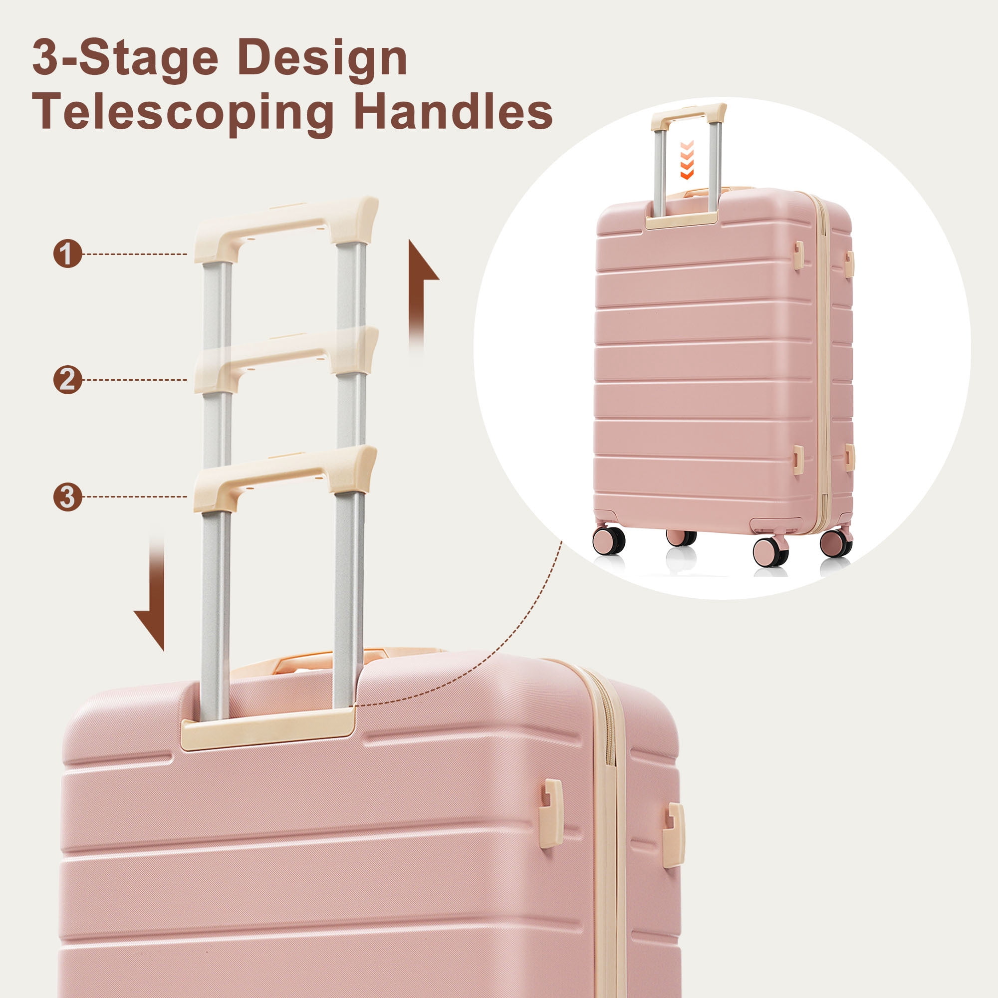 Euroco 6 Piece Luggage Sets, ABS Hardshell Suitcase Set with 2 Bags,Spinner Wheels & TSA Lock, Large Checked Travel Suitcases for Family,16/20/24/28 Inch,Pink