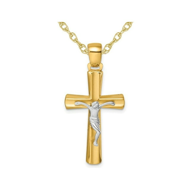 18K Yellow Gold Cross Crucifix Pendant Necklace with Chain