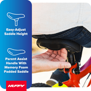 Huffy 12-Inch GRM Kids’ Bike, Multiple Ways to Learn: Balance Mode, Training Wheels & Standard Riding, Triple Brake System, Parent Assist Handle, Fits Riders 33–43 Tall, Ages 3-5, Fuchsia
