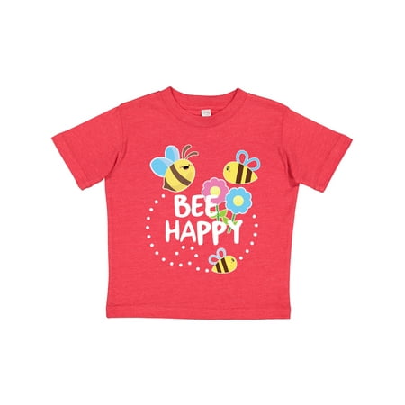 

Inktastic Bee Happy with Flowers Gift Toddler Boy or Toddler Girl T-Shirt