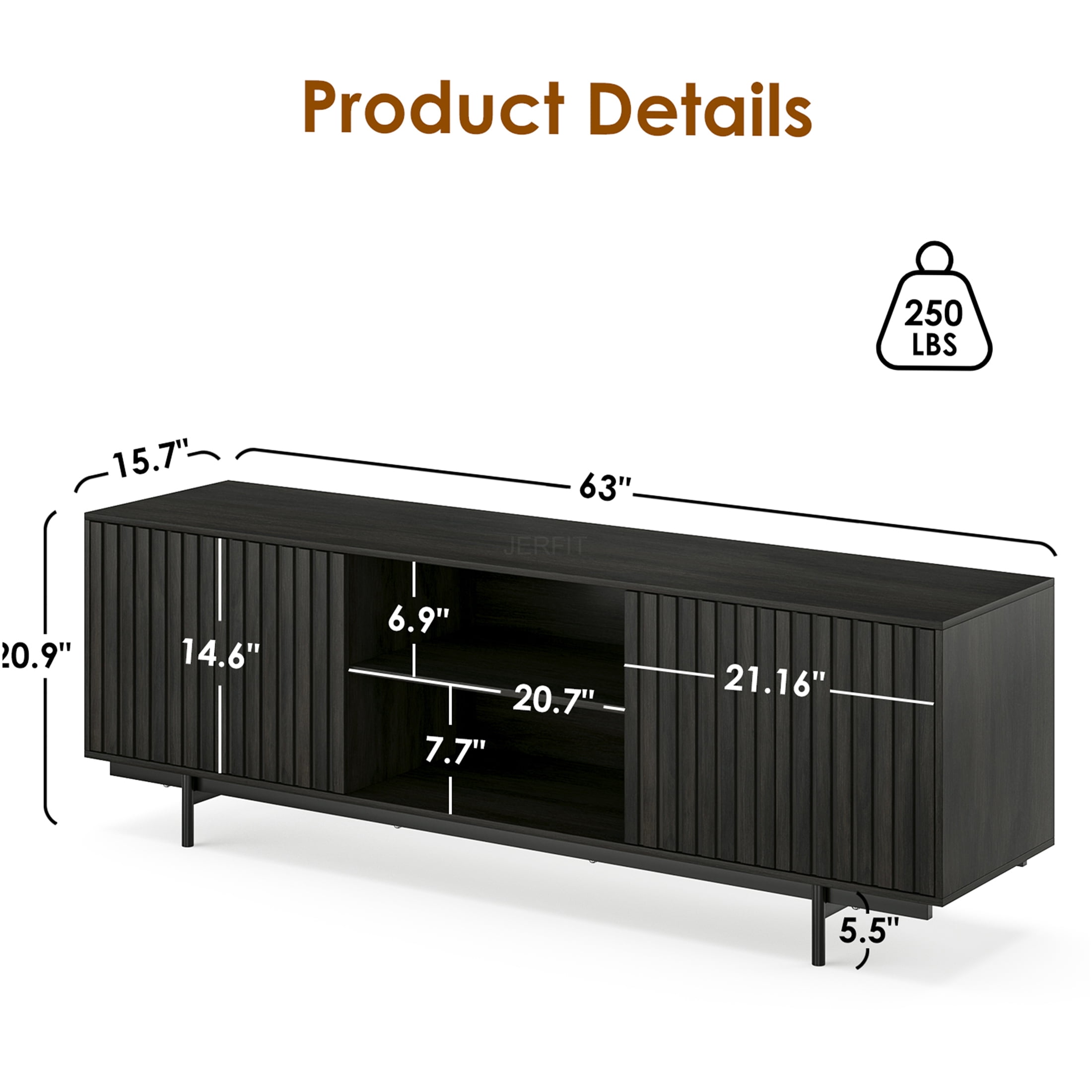 JERFIT 75 inch TV Stand with Pop-Up Doors, Mid Century Modern Entertainment Center with Storage Shelves, Farmhouse Retro Fluted Design for Living Room, Bedroom, Black