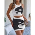 thumbnail image 5 of Women'S 2 Piece Outfits Yin Pattern Knit Crop Tank Top and Mini Skirt Set, 5 of 8
