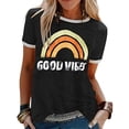 thumbnail image 1 of T-shirt à Manches Courtes à Col Rond pour Femmes avec Imprimé « Rainbow Good Vibes », Tee Décontracté pour la Fierté, 1 of 2