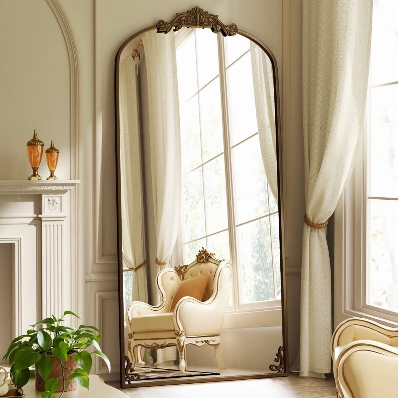 Anyrose 32"x73" Vintage Arched Full Length Dressing Mirror Floor Standing Mirror Wall Mounted, Antique Bronze