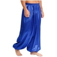 thumbnail image 2 of YiZYiF Mens Satin Belly Dance Harem Pants Loose Fit Trousers Bloomers Arabian Prince Outfits Royal Blue L, 2 of 6