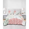 thumbnail image 2 of Quilts Queen Size Bedding Set, Red Sage Green Coastal Lightweight Quilted Comforter, Summer Beach Coral Shell Starfish Soft Reversible Bedspread Coverlet with Pillow Covers for All Season, 90" x 96", 2 of 7