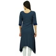 thumbnail image 4 of Bimba Womens Asymmetrical Long Tunic Blue Casual Kurta Kurti 3/4 Sleeve Dress, 4 of 8
