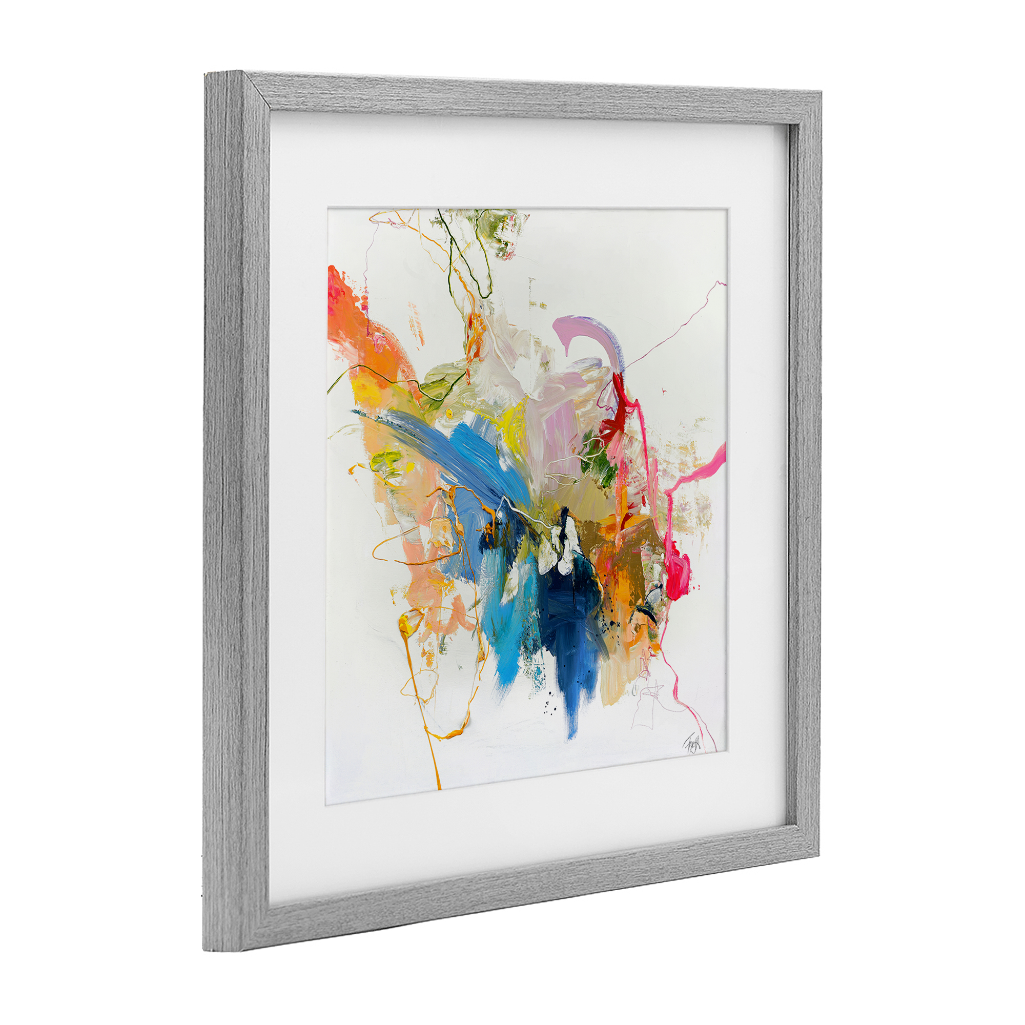 Confident Pink Abstraction Gray Framed Print Under Glass, design by Design Fabrikken