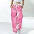 thumbnail image 2 of Simua Women's High Waisted Sweatpants Workout Active Joggers Pants Pink Ribbon Printed Baggy Lounge Bottoms, 2 of 5