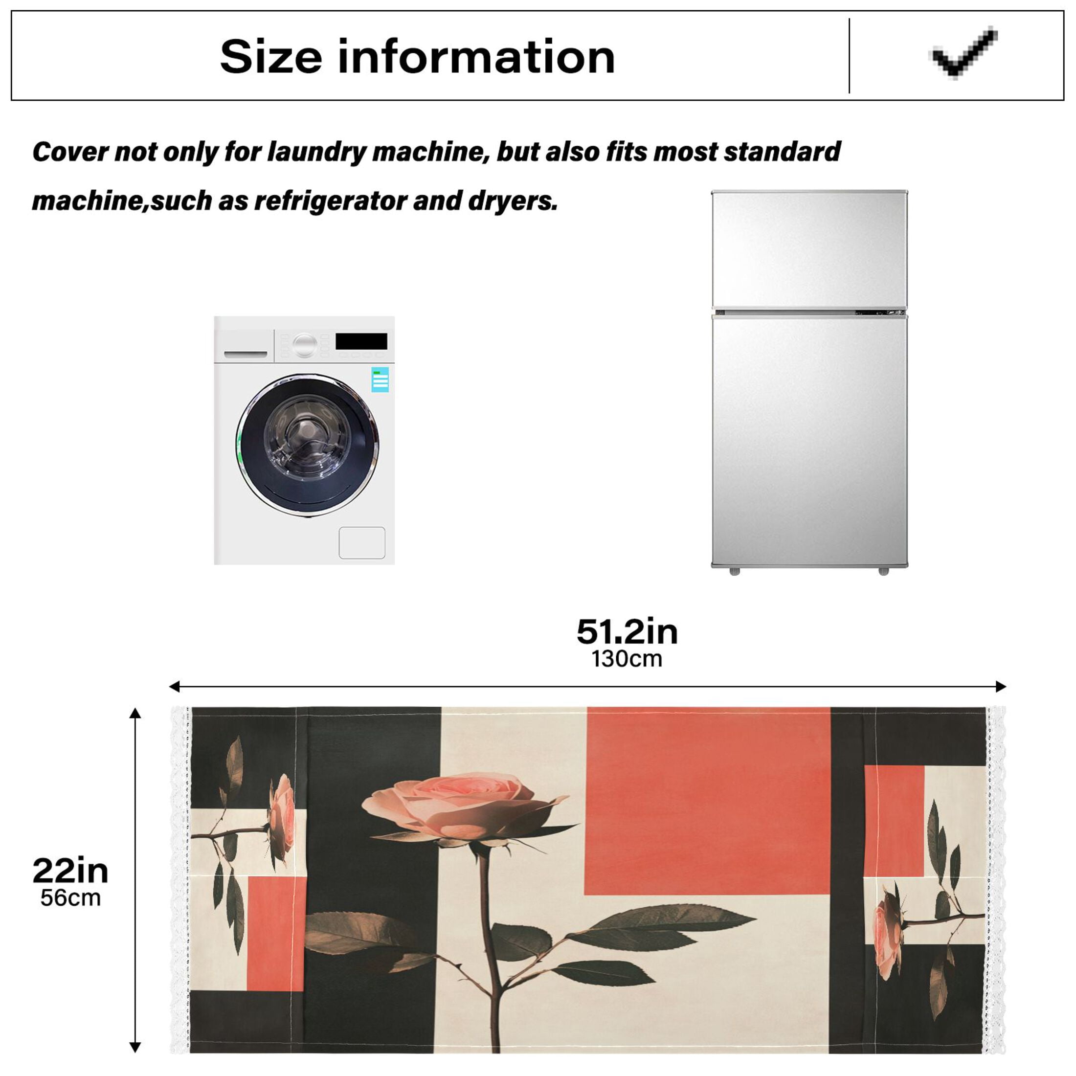 Pink RoseWasher and Dryer Covers Dust-Proof and Oil Resistant Fridge Cover with 4 Storage Pockets Washing Machine Top Cover for Laundry Kitchen Home 51.2 x 22 In