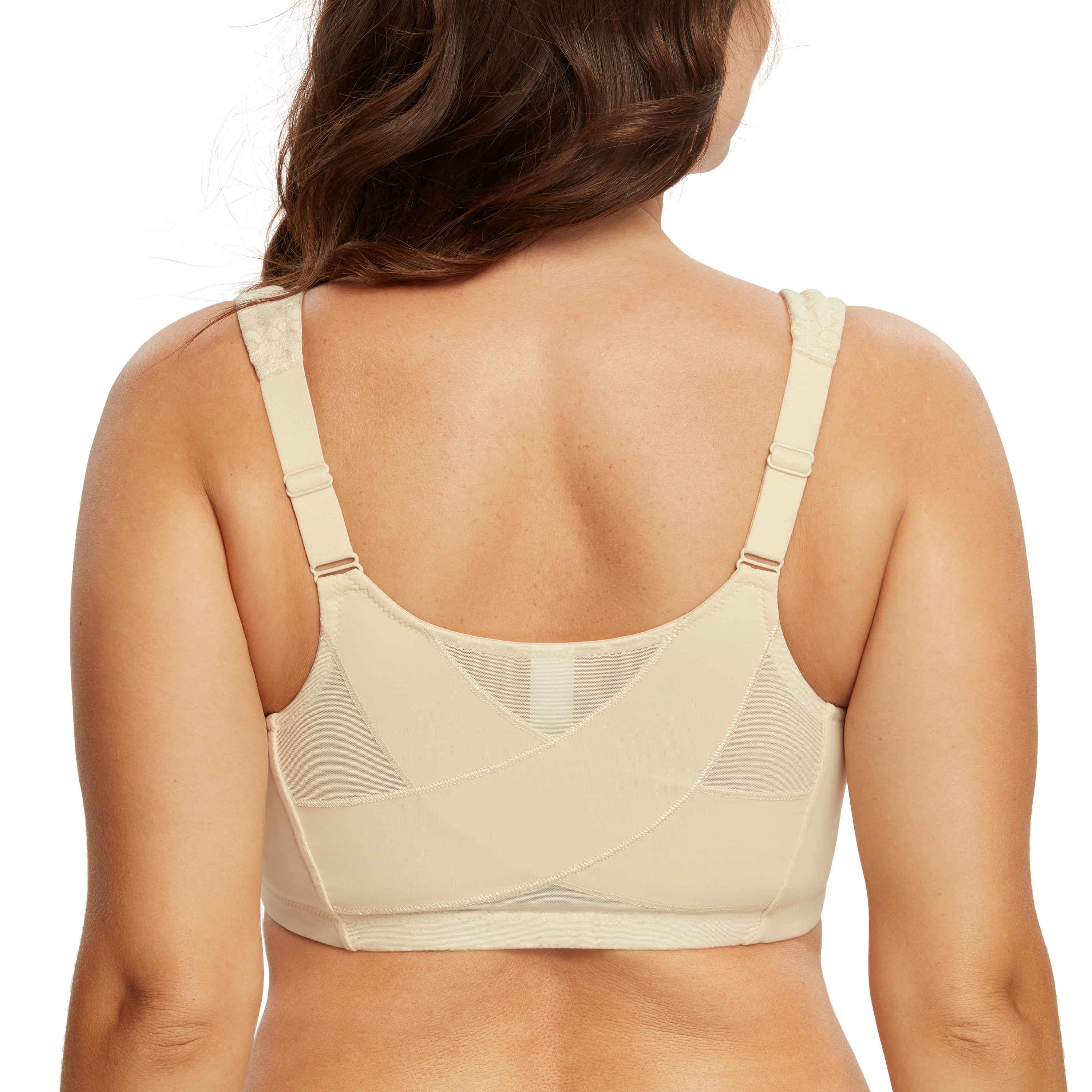 Exclare Women's Front Closure Full Coverage Wirefree Posture Back Everyday  Bra(44DD, Black)