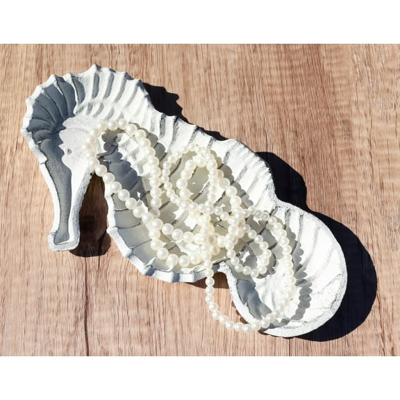 Cast Iron Rustic White Swimming Seahorse Trinket Coins Jewelry Tray Dish Decor