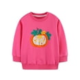 thumbnail image 4 of Girls Fall Pumpkin Bunny Embroidery Crewneck Sweatshirt Long Sleeve Cotton Pullover Pink,Size 6-7 T, 4 of 9