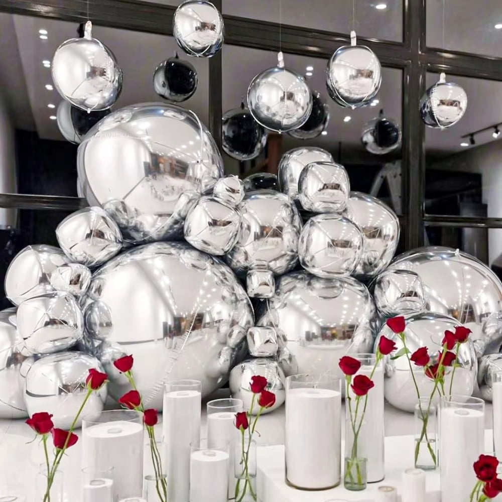 4D Foil Holographic Round Balloons Party Decoration for Birthday Valentine Baby Shower Christmas Bachelor Party Decor