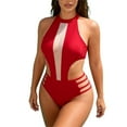 thumbnail image 2 of YTCAMLO Sheer Mesh One Piece Swimsuit for Women Summer Fashion Halter Cutout Bathing Suit Open Back Cheeky Ladies Swimwear, Red XL, 2 of 7