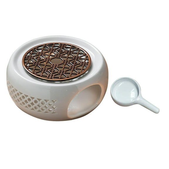 deevoka Round Ceramic Teapot Warmer Candle Furnace with Tealight Tray Coffee Coffee Warmer Dish Cup Heat Pot for Glass/Porcelain/Metal Teapot Brown