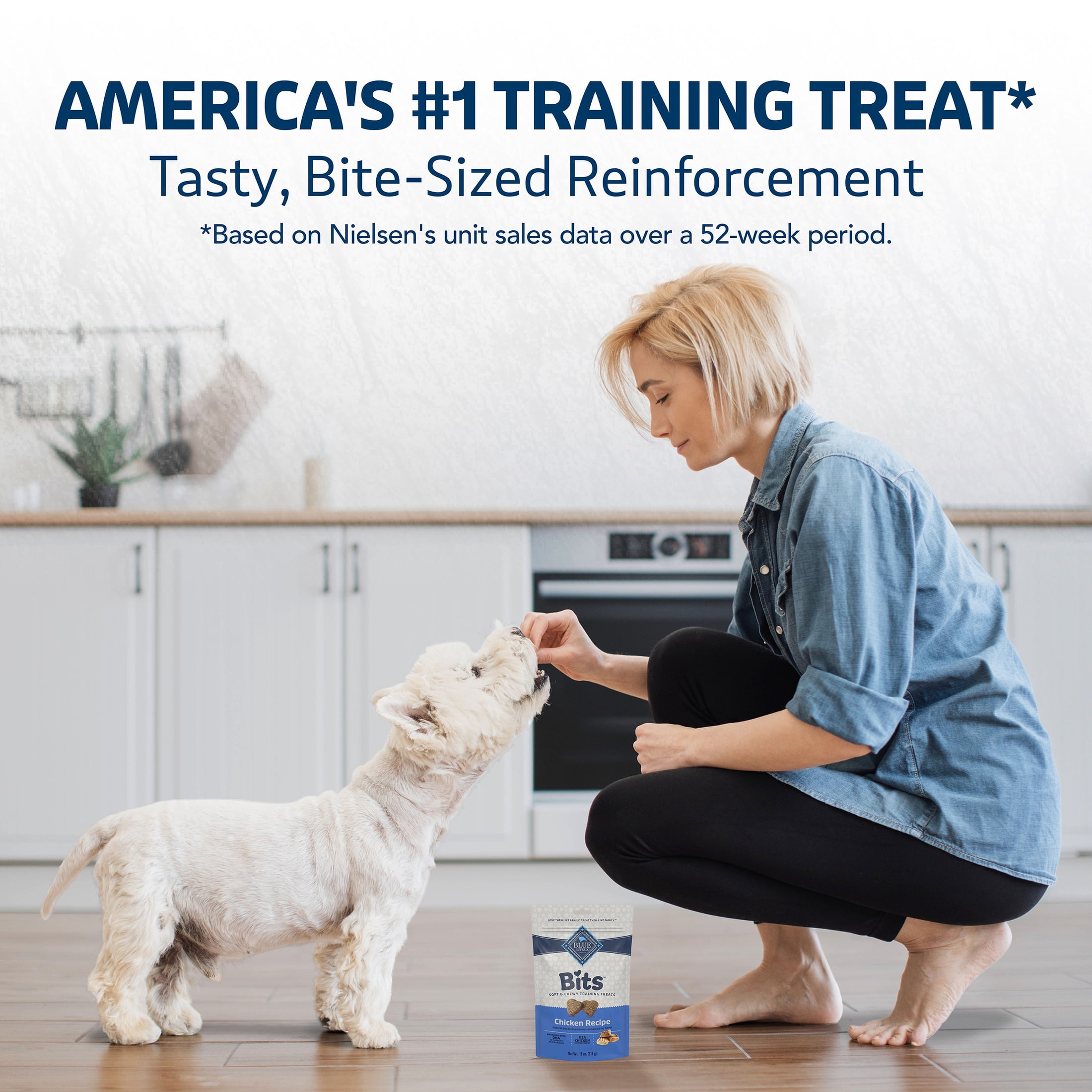 (4 pack) Blue Buffalo Bits Soft Dog Treats for Training, Enhanced with DHA, 19-oz. Bag