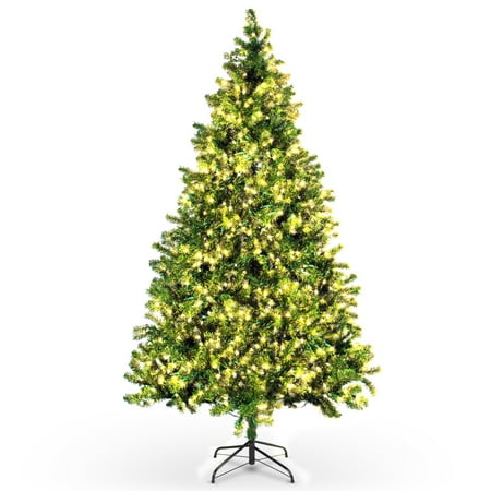 BELLEZE 7.5ft Premium 550 Lights Pre-lit Artificial Christmas Tree Spruce Hinged with Metal Stand,