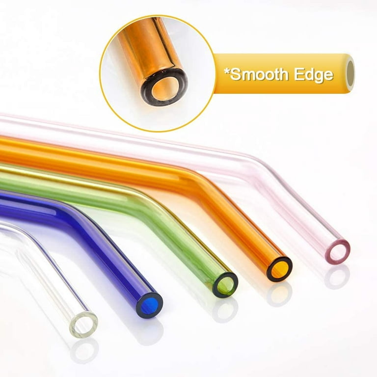 Reusable Glass Straws, 8mm Straight Bent Glass Drinking Straws, 4 Pcs  Straws with Cleaning Brush, BPA Free Eco Friendly Glass Straws for  Beverages