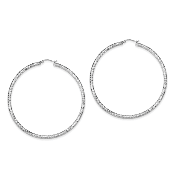 Primal Silver Sterling Silver Rhodium-plated Diamond-cut 3x70mm Hoop Earrings