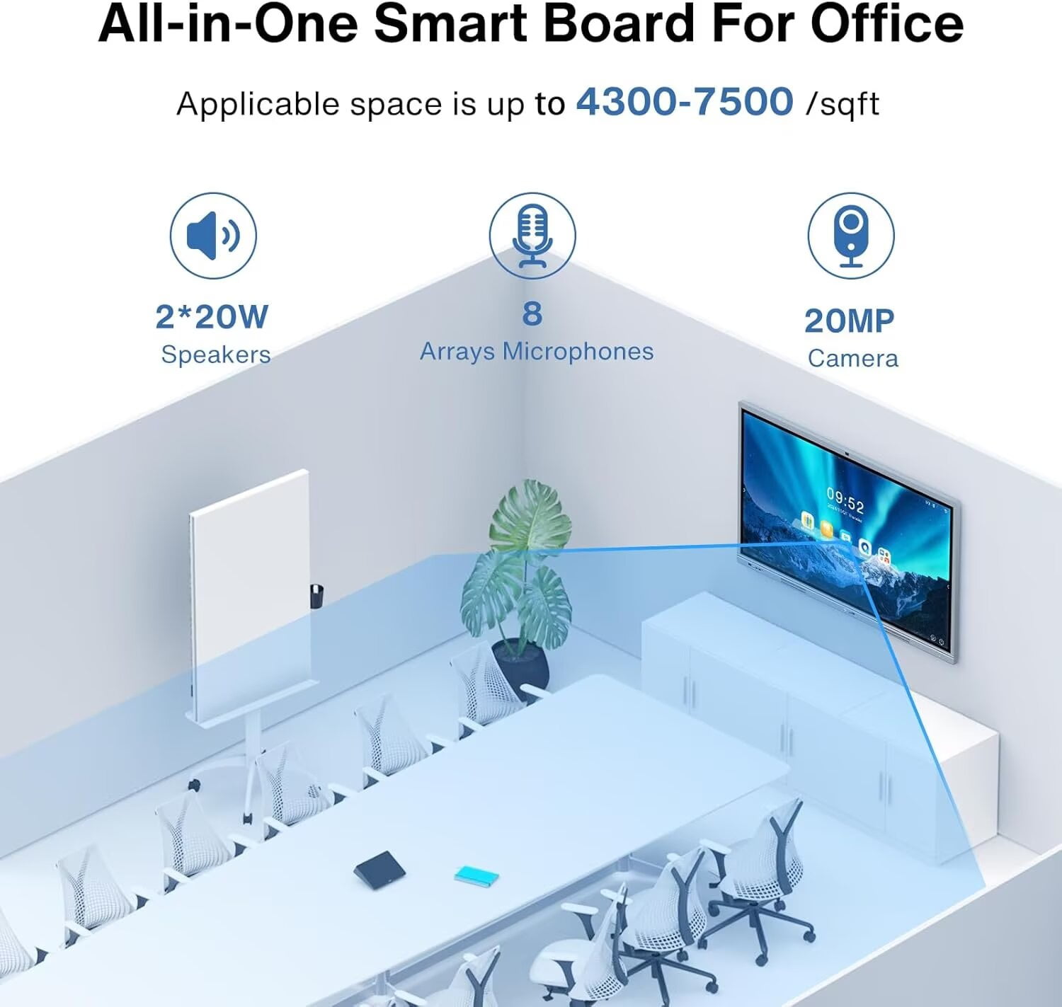 BELNET 65 Inch Android Smart TV, 2160P Touchscreen, Eshare Mirroring, Electronic Whiteboard, School Classroom Equipment