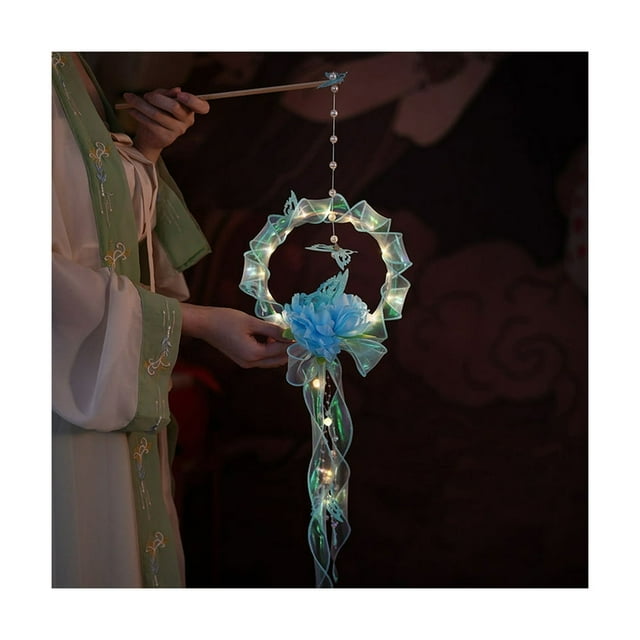 Handmade DIY Chinese Lantern with Ribbon Mid-Autumn Festival Colorful Luminous Rabbit Lantern Hanging Pendant