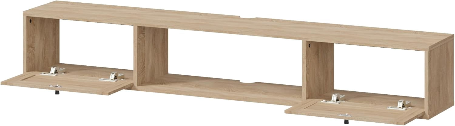 MELLCOM Modern Rattan Floating TV Stand, Entertainment Center for Under TV Storage, Wall-Mounted Floating Stand for TVs, 57 inch, Oak