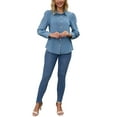 thumbnail image 2 of Women Denim Tops Pleated Front Puff Long Sleeve Lightweight Button Down Jean Shirts S Blue, 2 of 6