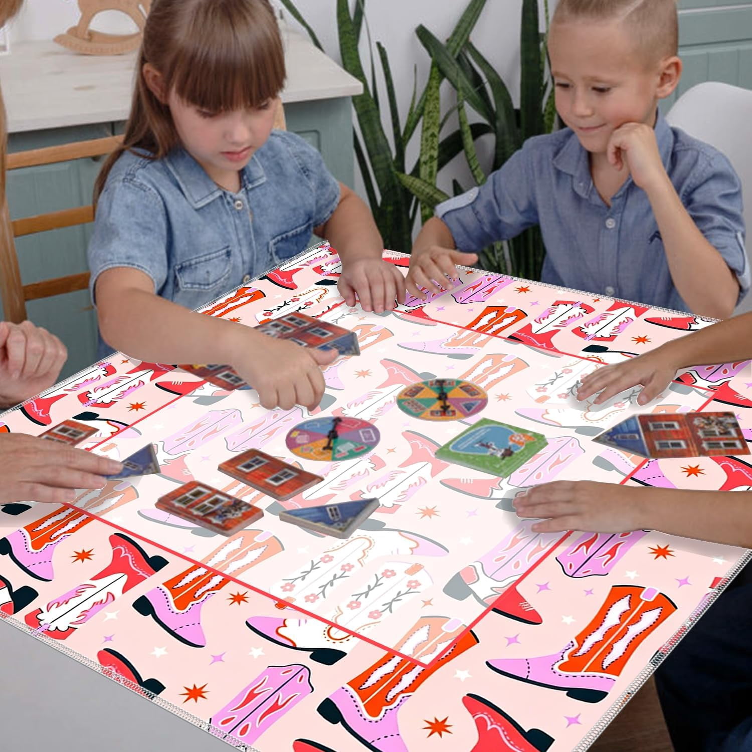 Pink Western Mahjong Mat for Table 31.5x31.5 in, Coquette Preppy Cowgirl Boot Mahjong Table Mat Cover Anti Slip Noise Reduction for Mah Jong Card Board Tile Games