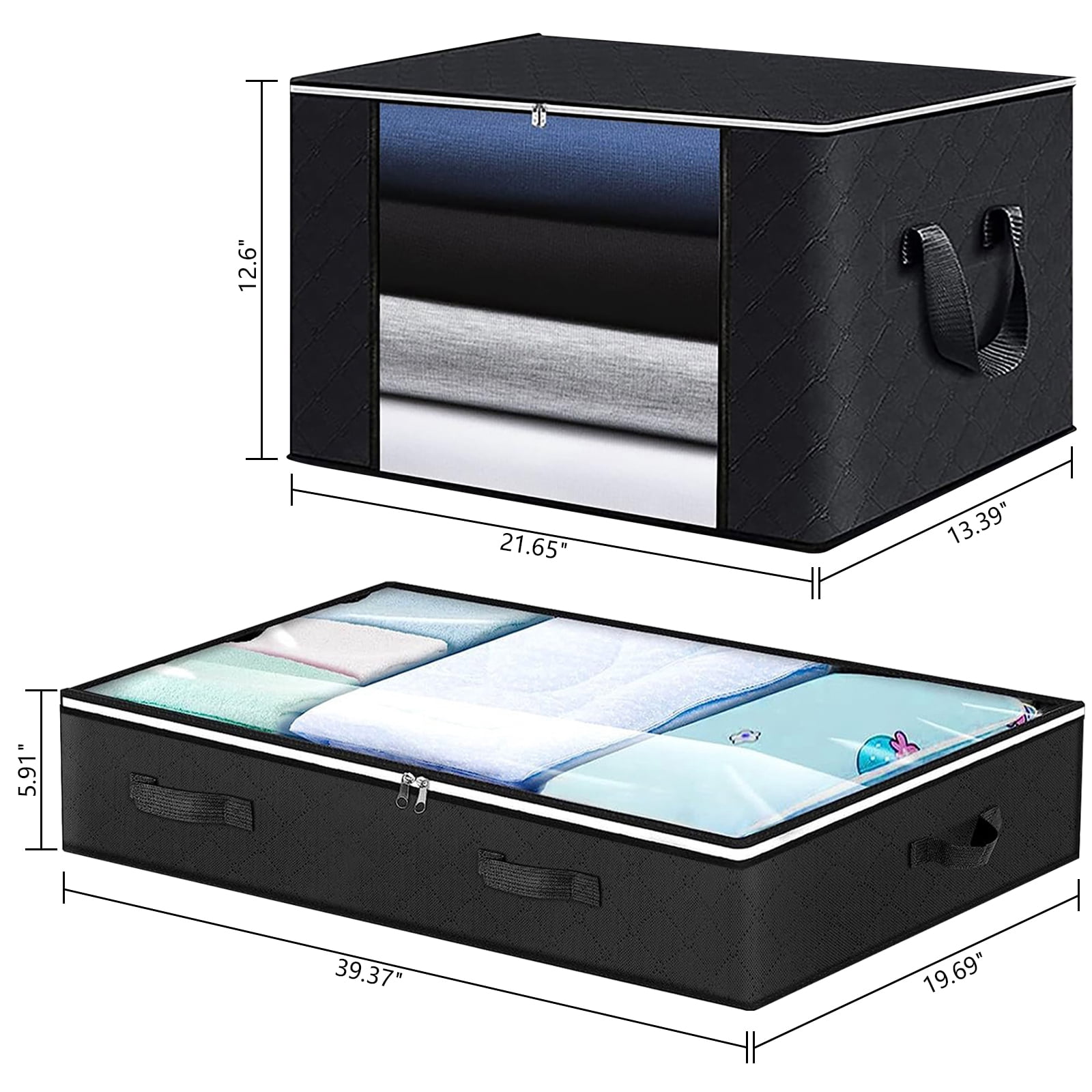Lockways Large Under Bed Storage Containers,Clothes Closet Organizers with Clear Window,Underbed Storage Bags for Comforter,Blanket,Clothes,2 Pcs 75L + 2 Pcs 62L