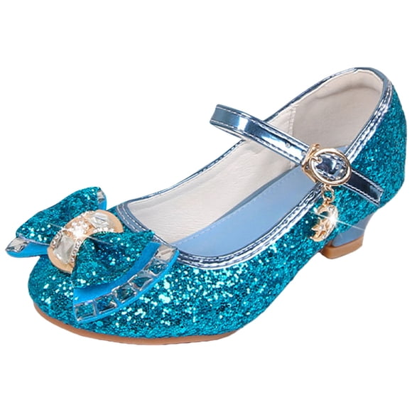Zshosam Girl Heels Mary Jane Shoes for Girls - Toddler Shoes Girl Mary Jane Flats Kid Shoes Baby Girl Shoes - Party Wedding Heels for Girls Size 1,(Blue Big Kids 1)