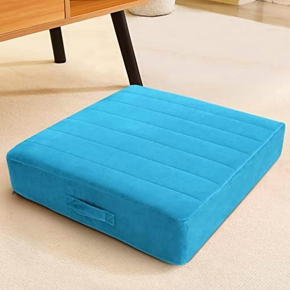 Square Floor Pillow Seating for Adults Kids, Large Meditation Cushion Floor Pillow with Thick Foam & Soft Tufted Cover, Washable Big Pillow Seat Floor Cushion for Sitting Yoga 22" Blue