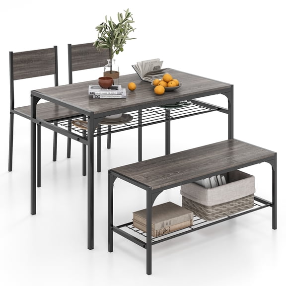 Giantex Space-saving Dining Table Set for 4, Industrial Rectangular Table w/ 2 Chairs, 1 Bench, Storage Racks