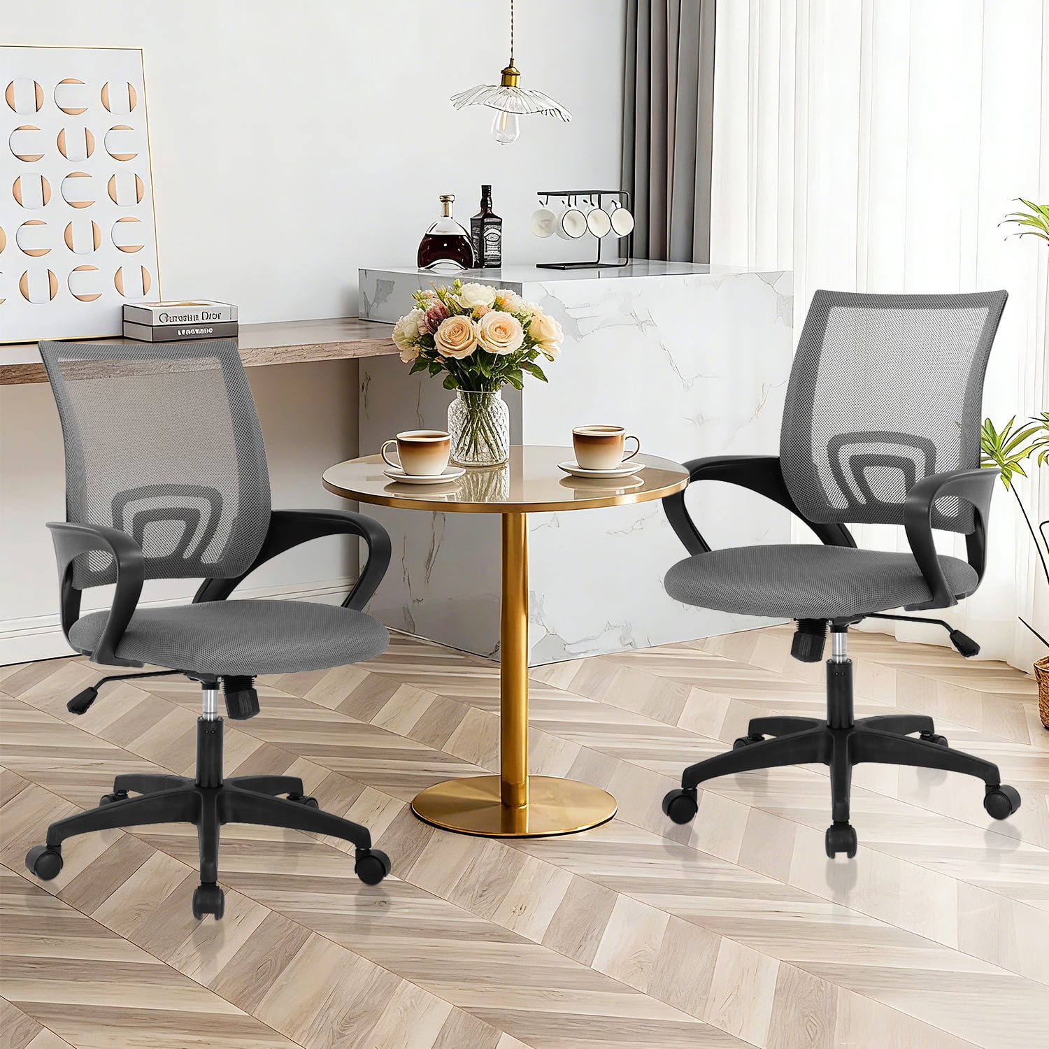 NiamVelo Mesh Office Chair Computer Desk Chair for Adults, Mid Back Rolling Chair Cheap office chairs with Lumbar Support Armrest for Home Office,Grey（2 Pack）