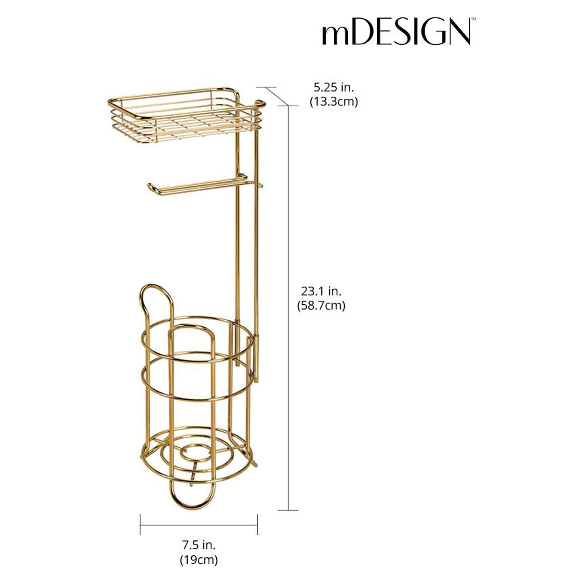 mDesign Steel Free Standing Toilet Paper Holder Stand and Dispenser - Soft Brass