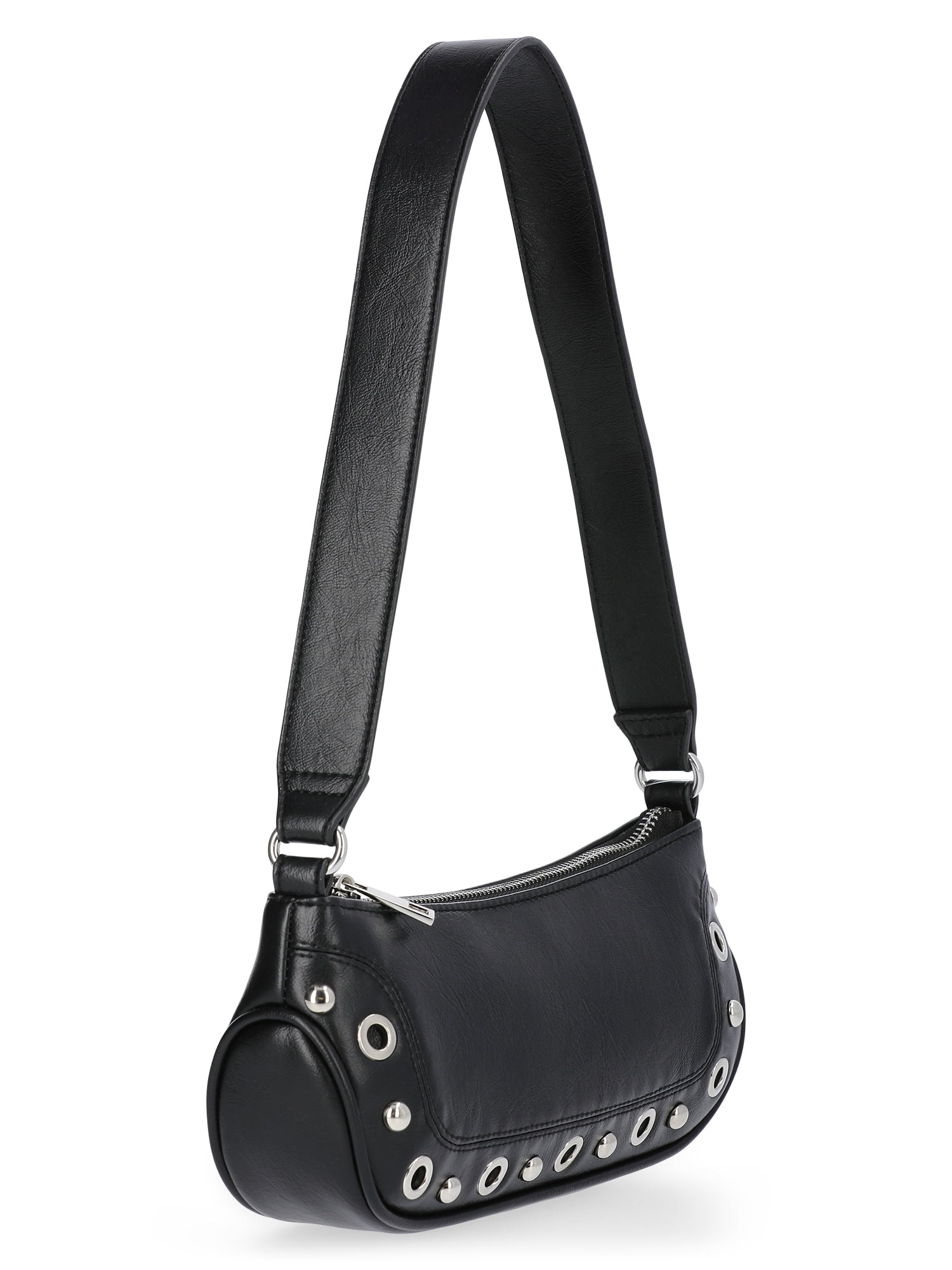 No Boundaries Women's Faux Leather Moto Shoulder Bag in Black