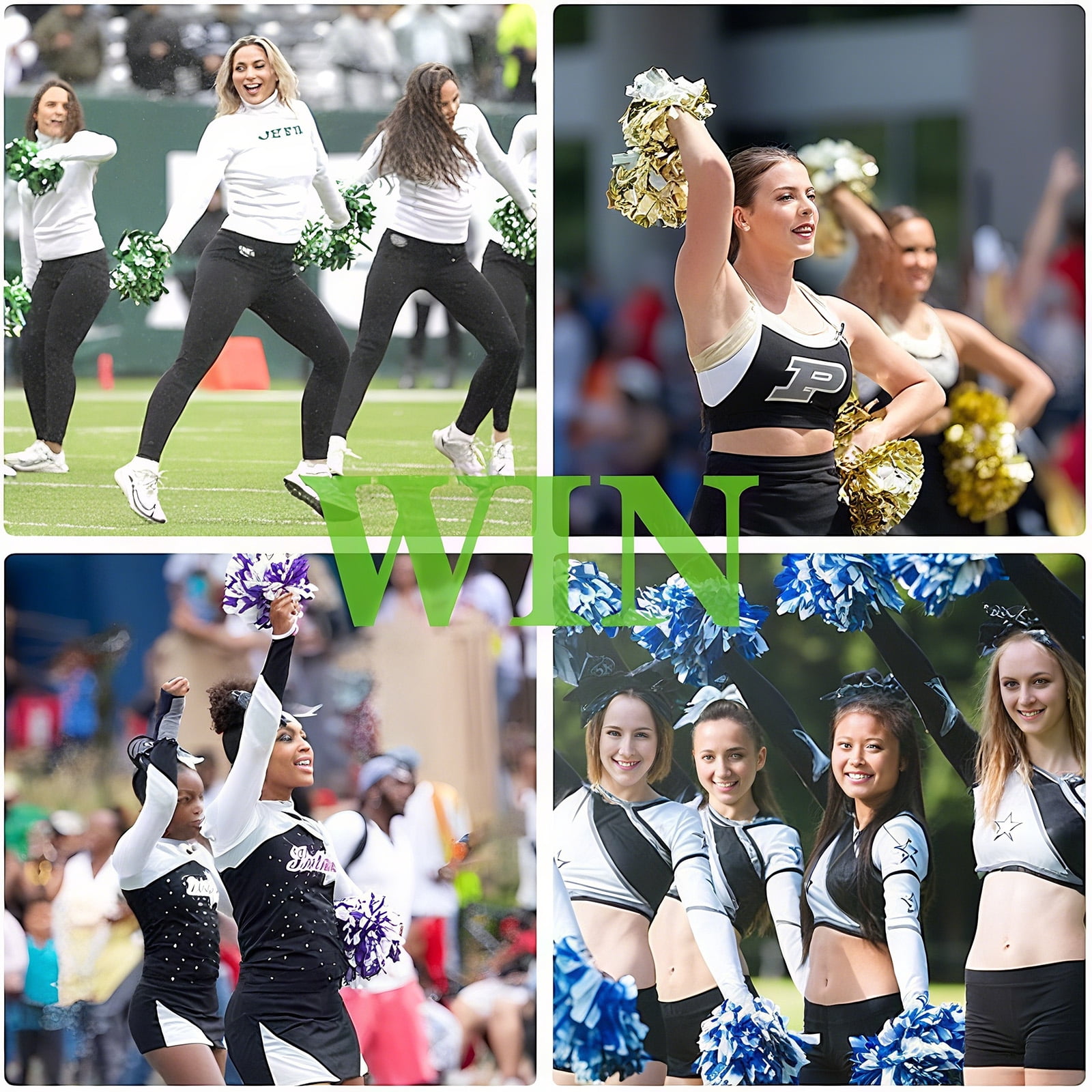 YOUHO Cheerleading Pom Poms with Baton Handle for Team Spirit Sports Dance Cheering Kids Adults(12 packs)