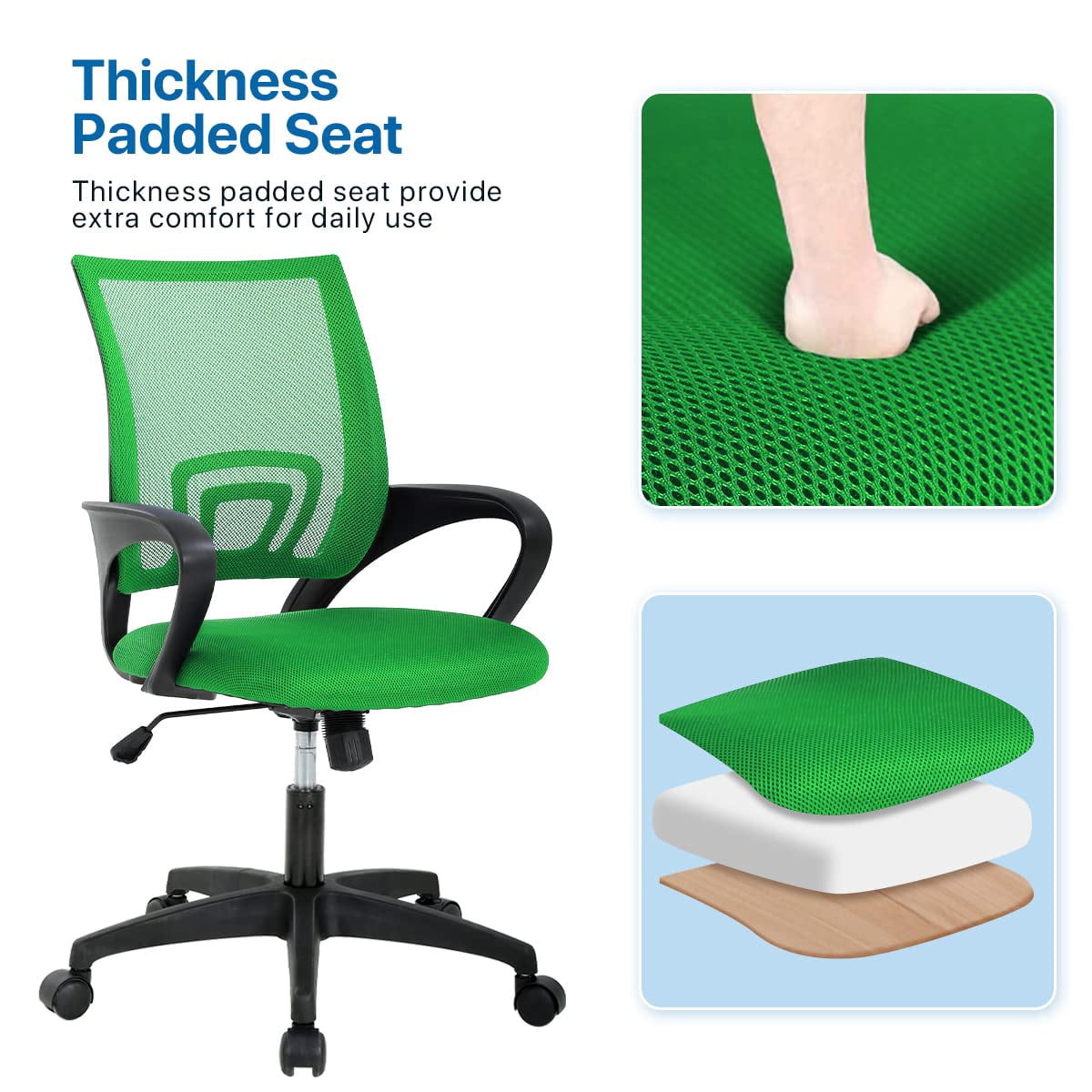 NiamVelo Mesh Office Chair, Mid-Back Home Office Chair Adjustable Ergonomic Desk Chair with Armrest, Rolling Swivel Chair for Adults, Green