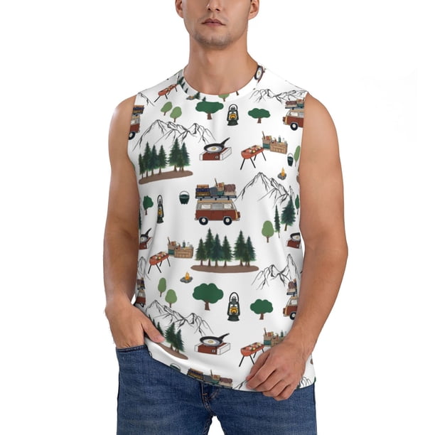 Fotbe Camping Caravan 2 Men's Camiseta sin Mangas Estampada para Hombres, Playera Casual para Gimnasio, Entrenamiento, Playa-XX-Large