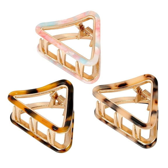 3 Pack Small Hair Claw Clips 2 inch Acetate Hair Jaw Clips 3 Colors Set Fashion Hollow Triangle Hair Clips for Women Girls, 1 Pink and 2 Tortoiseshell