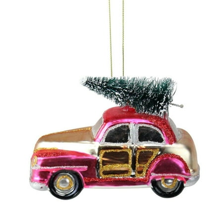 Car Ornament Northlight 4.75 Festive Glittered Car with Christmas Tree Christmas Ornament ()