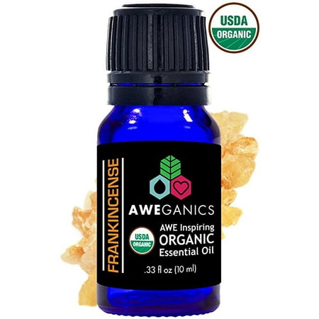 Aweganics Pure Frankincense Oil USDA Organic Essential Oils Premium Boswellia Serrata 100% Pure Natural Therapeutic Grade, Best Aromatherapy Scented-Oils for Diffuser, Home, Office 10 ML - MSRP